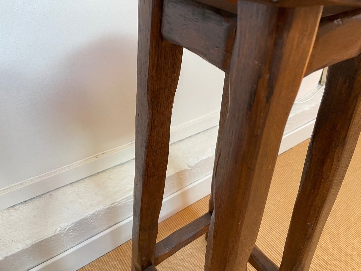 Pair Of Solid Wood Brutalist Stools-photo-3