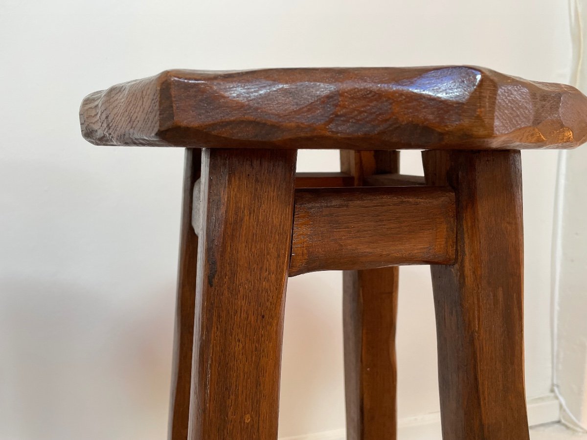 Pair Of Solid Wood Brutalist Stools-photo-4