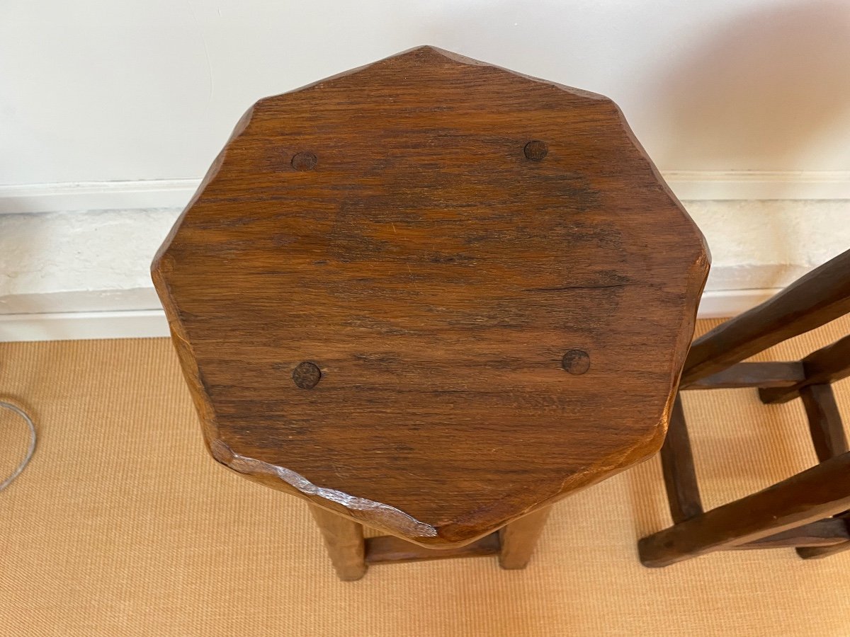 Pair Of Solid Wood Brutalist Stools-photo-2