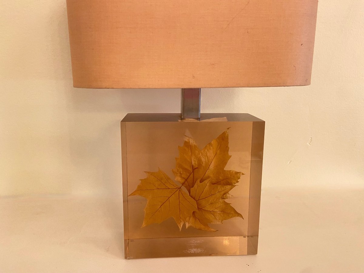 Lampe à inclusion de feuilles par Pierre Giraudon, vers 1970.-photo-2