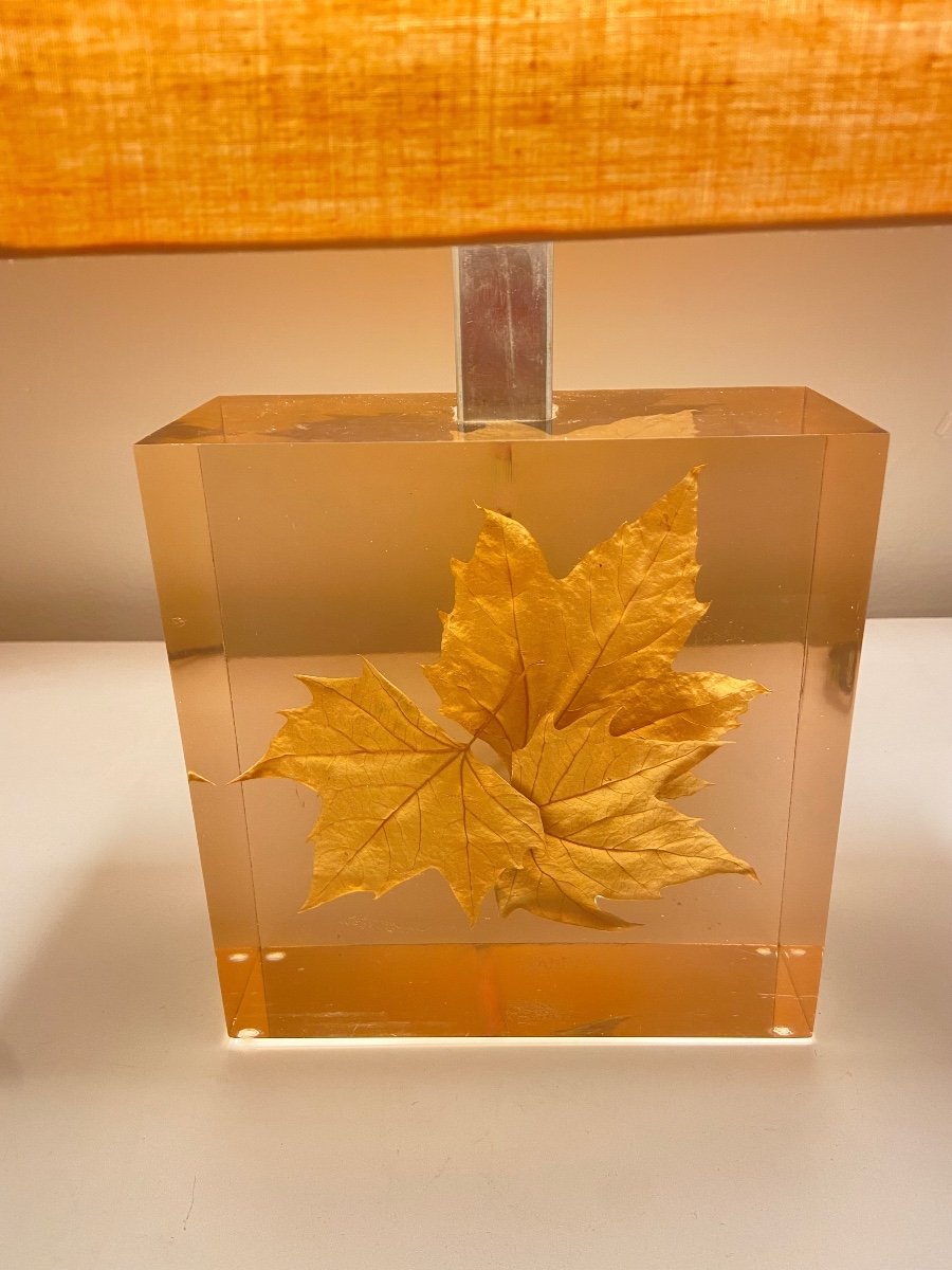 Lampe à inclusion de feuilles par Pierre Giraudon, vers 1970.-photo-5