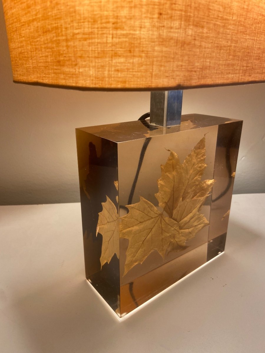 Lampe à inclusion de feuilles par Pierre Giraudon, vers 1970.-photo-7