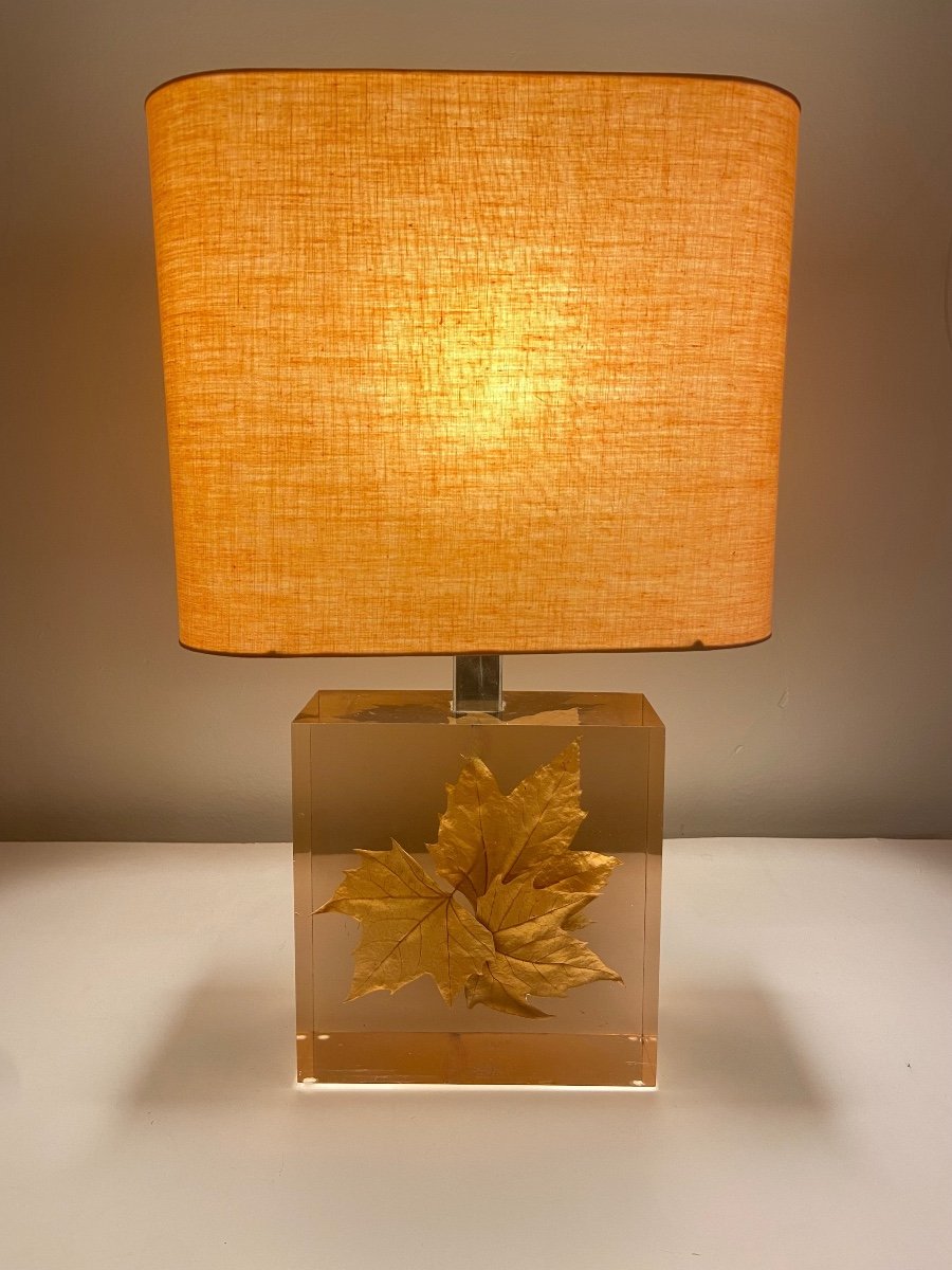 Lampe à inclusion de feuilles par Pierre Giraudon, vers 1970.