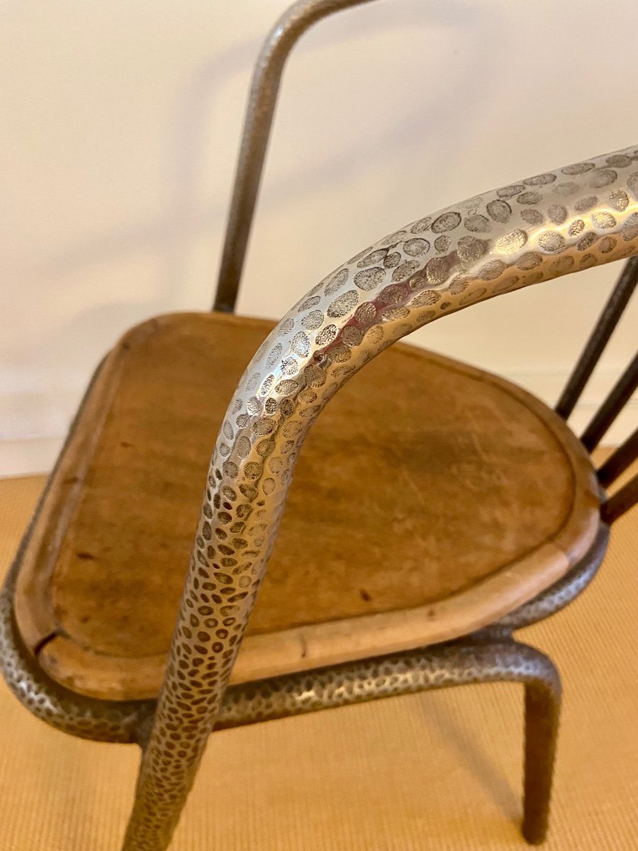 Surpil Armchair By Julien Henri Porché In Hammered Metal, Circa 1930.-photo-2