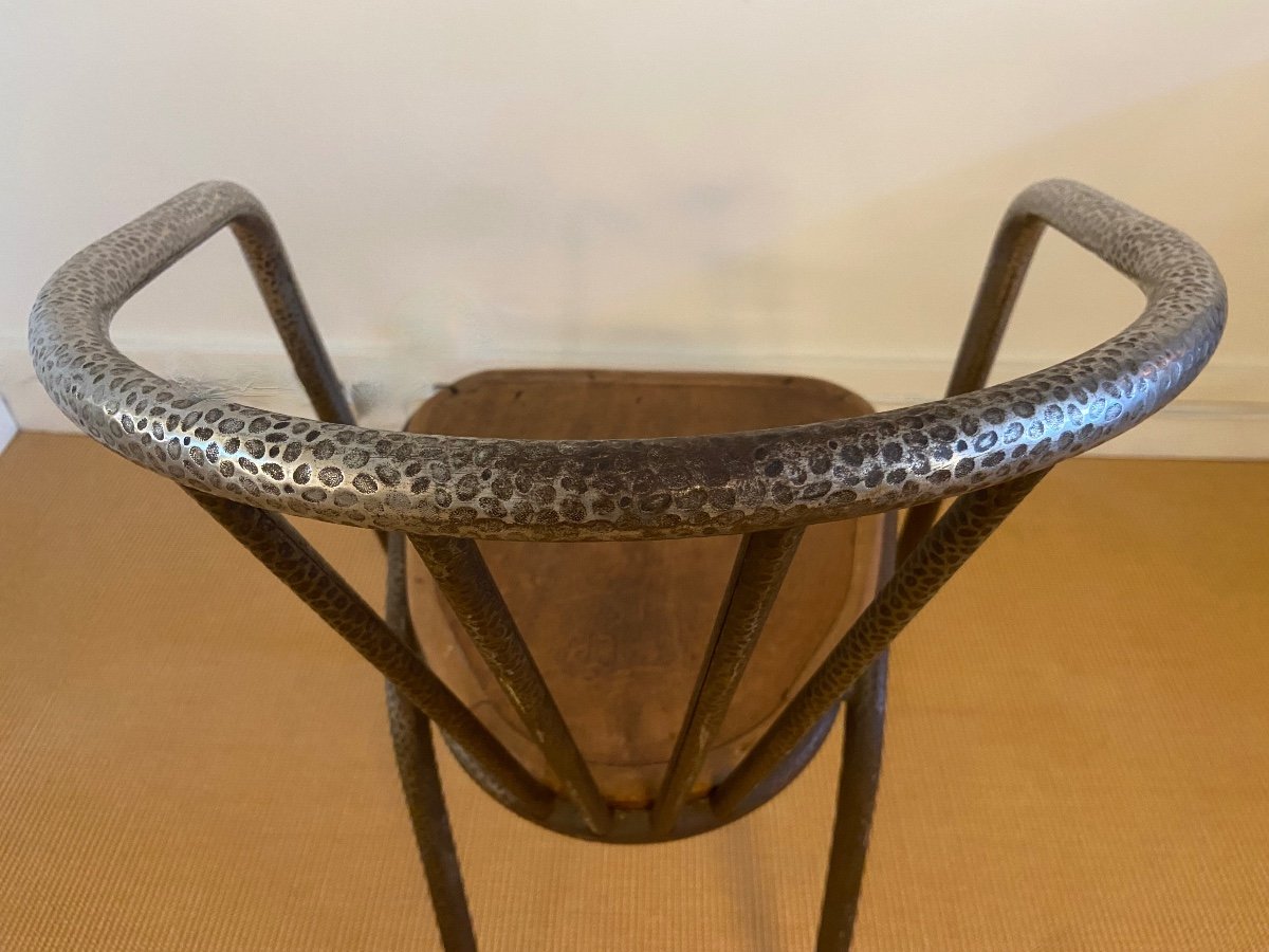 Surpil Armchair By Julien Henri Porché In Hammered Metal, Circa 1930.-photo-6