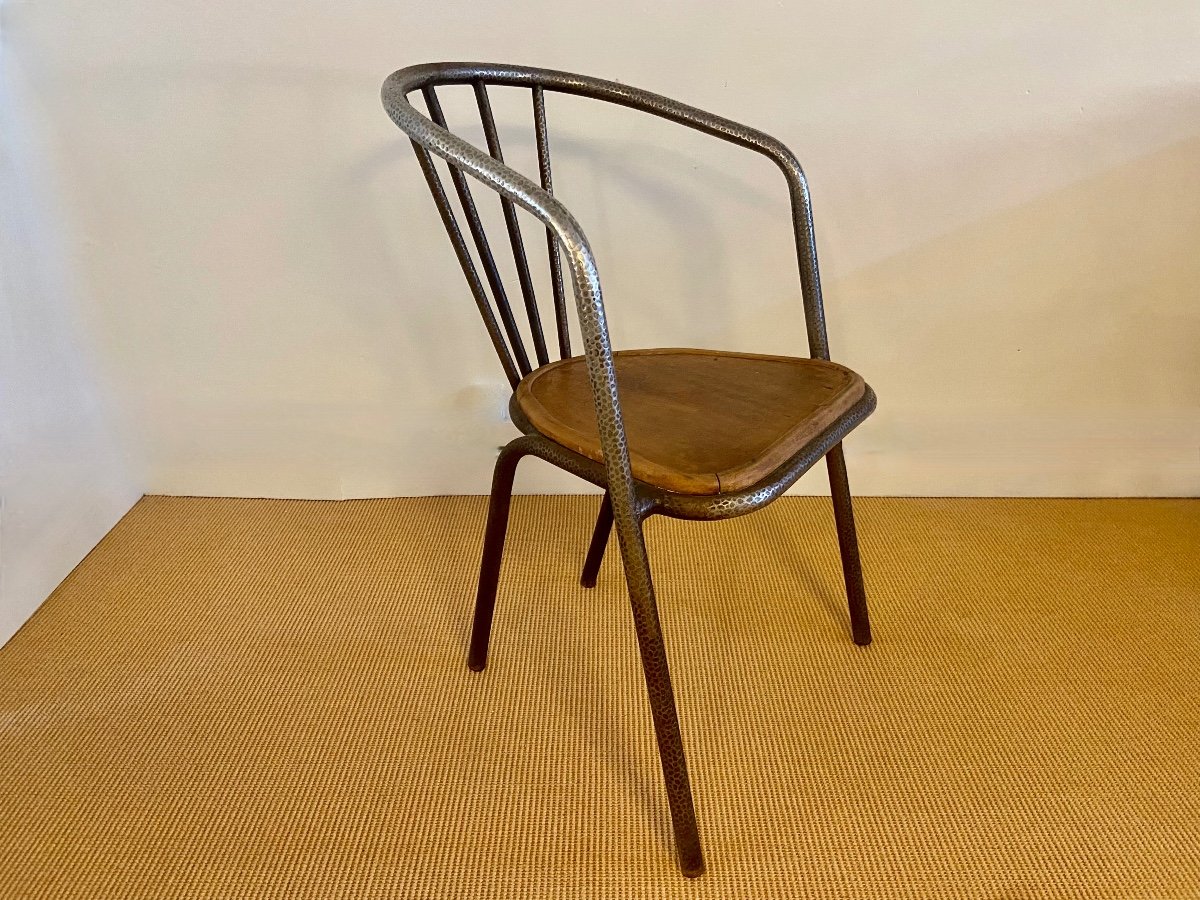 Surpil Armchair By Julien Henri Porché In Hammered Metal, Circa 1930.