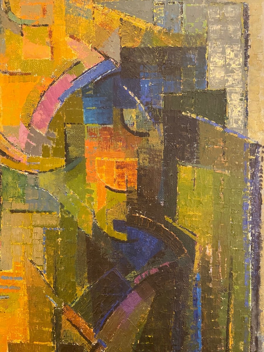 Cubist Composition By Alfred Vachon, Oil On Canvas, 1961-photo-1