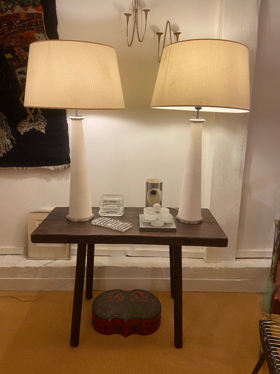 Pair Of Modernist Stone And Bronze Lamps.-photo-2