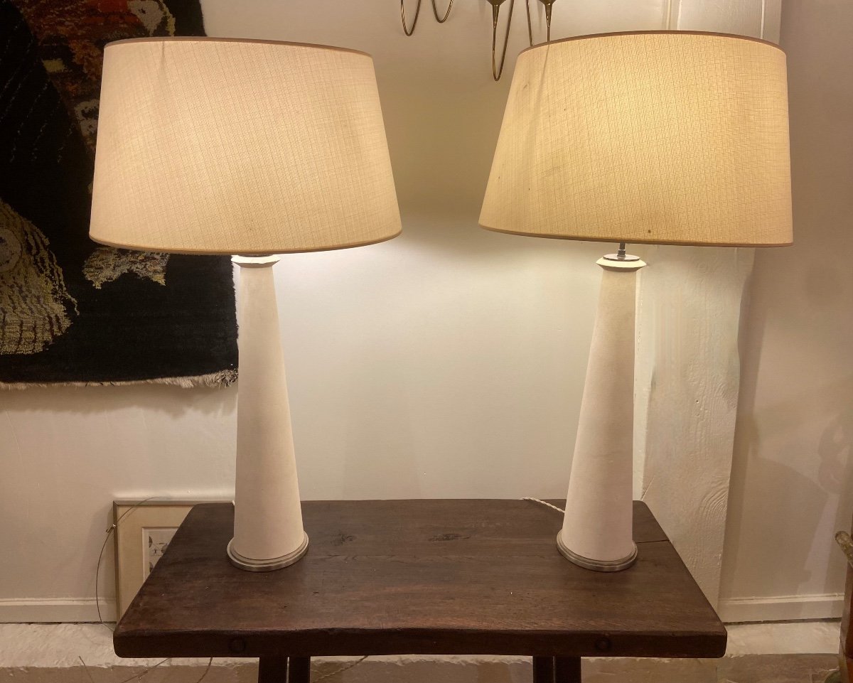 Pair Of Modernist Stone And Bronze Lamps.-photo-3