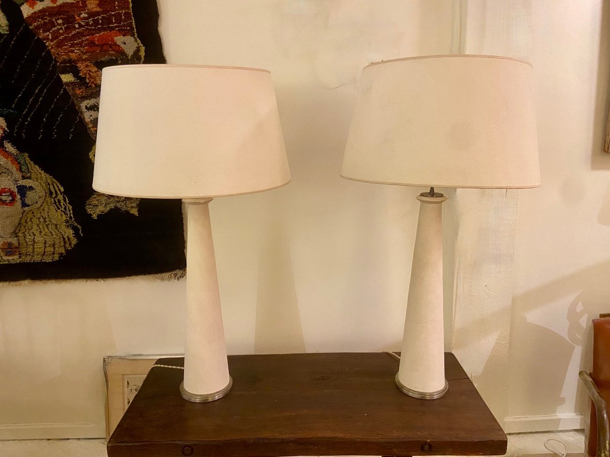 Pair Of Modernist Stone And Bronze Lamps.-photo-4