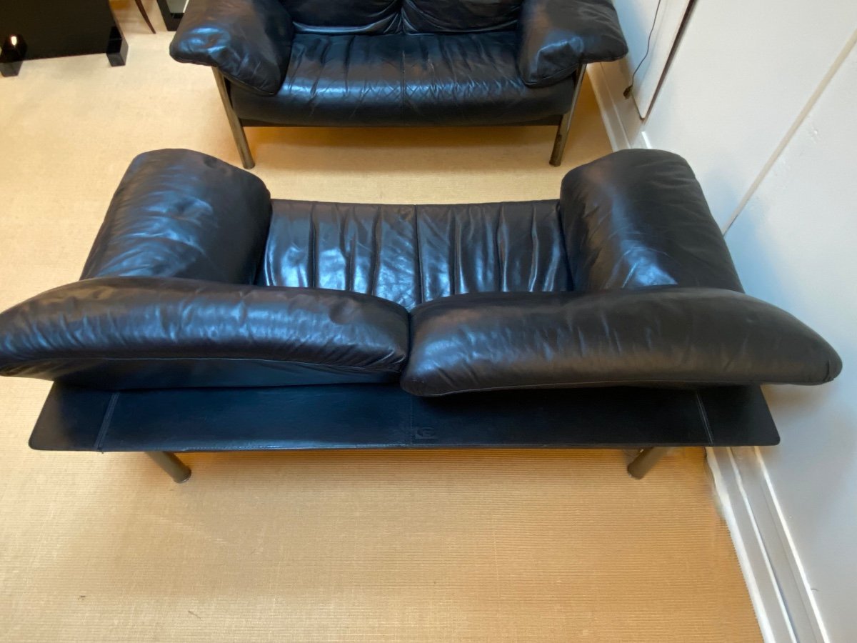 Pair Of Black Leather Sofas Produced By Poltrona Frau, Circa 1980/1990.-photo-3