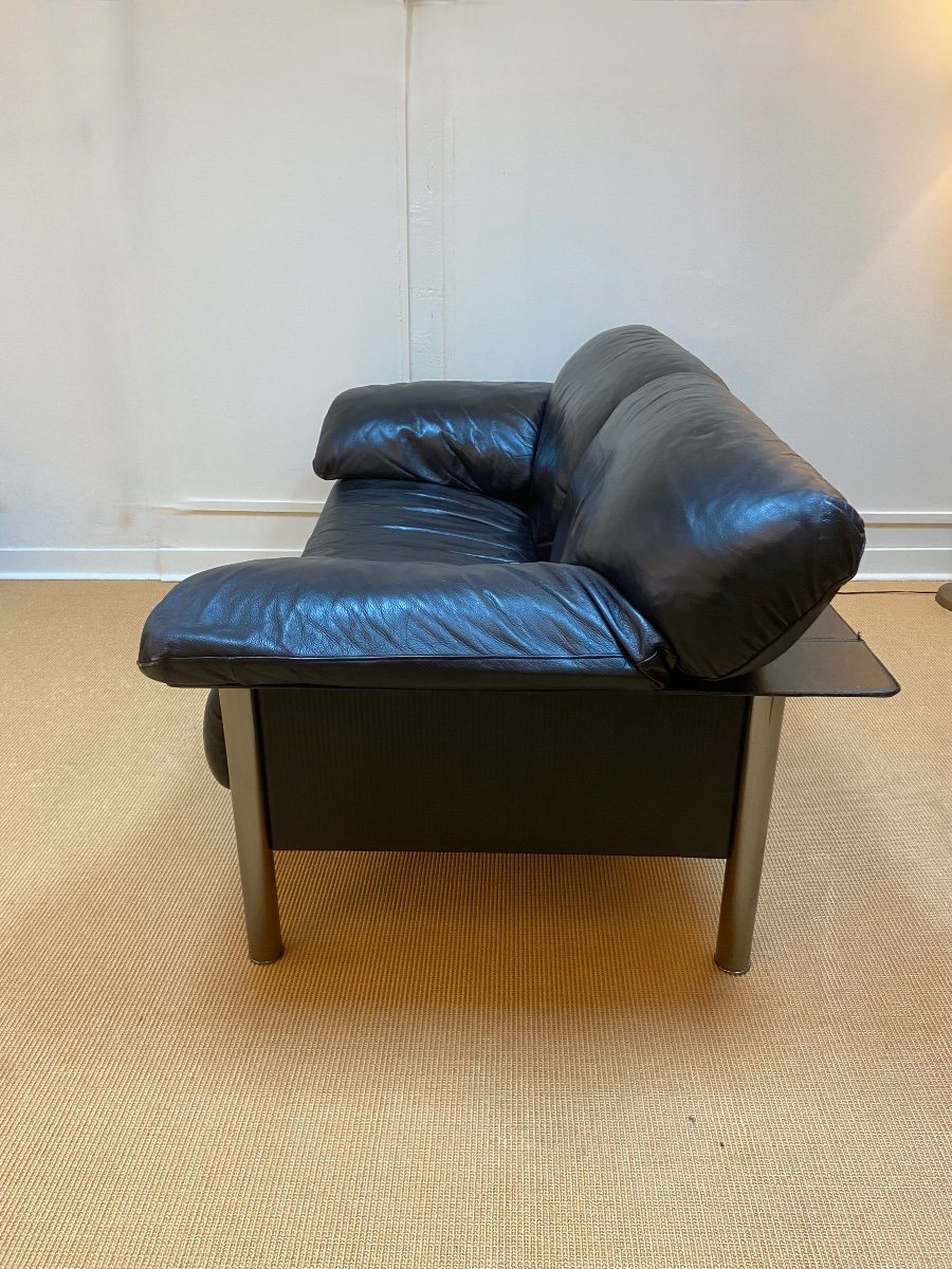 Pair Of Black Leather Sofas Produced By Poltrona Frau, Circa 1980/1990.-photo-4