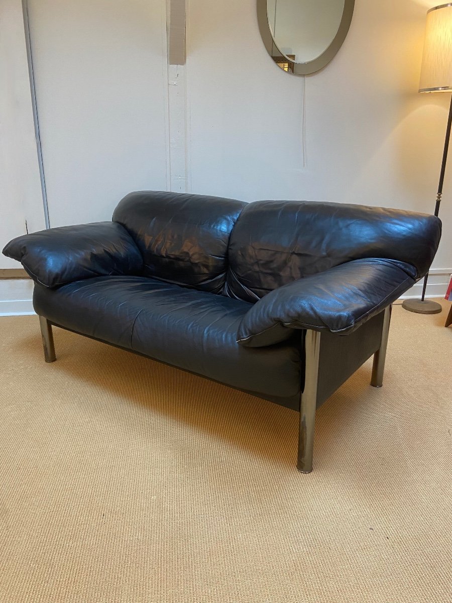 Pair Of Black Leather Sofas Produced By Poltrona Frau, Circa 1980/1990.-photo-5