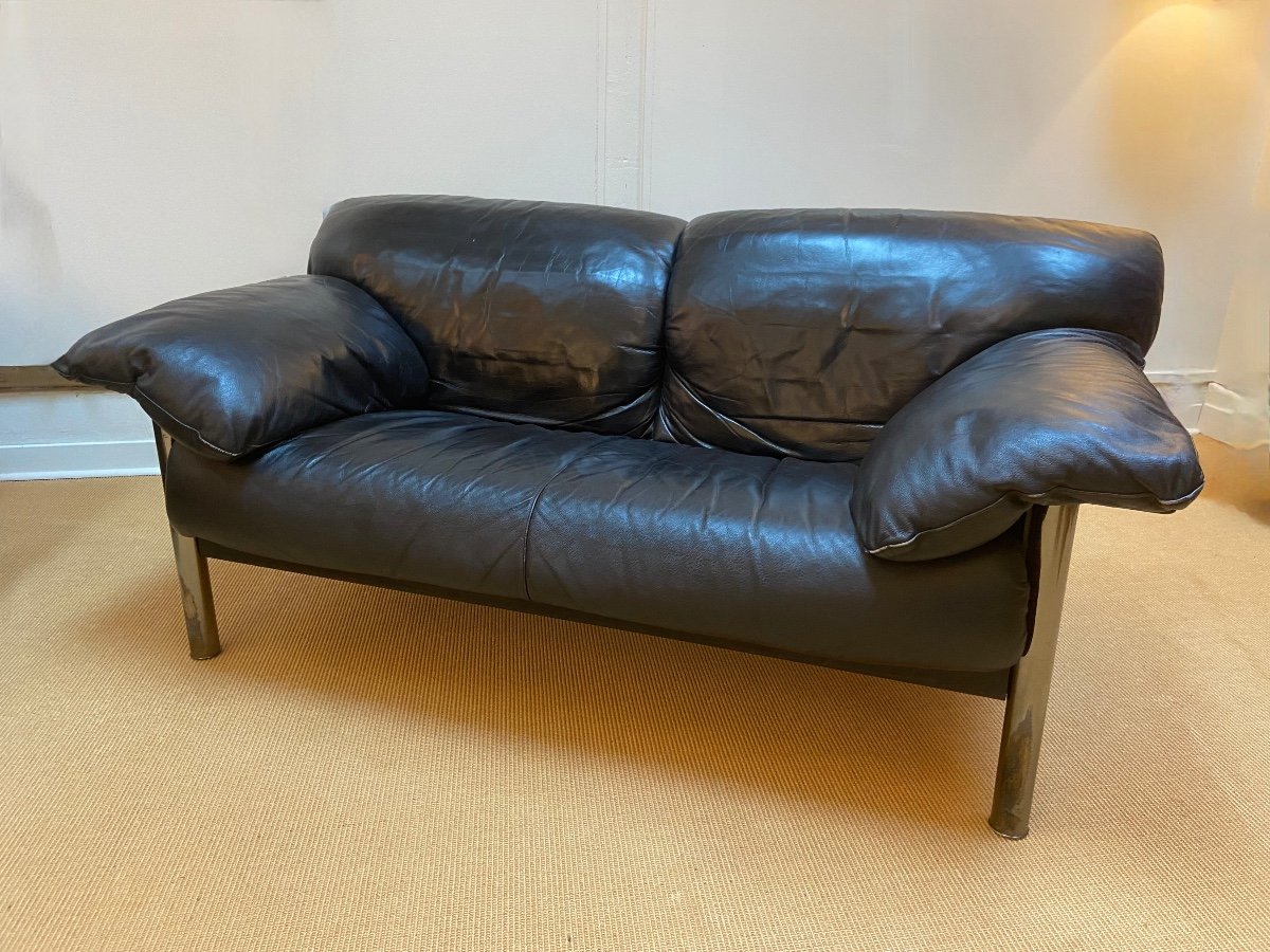 Pair Of Black Leather Sofas Produced By Poltrona Frau, Circa 1980/1990.-photo-6