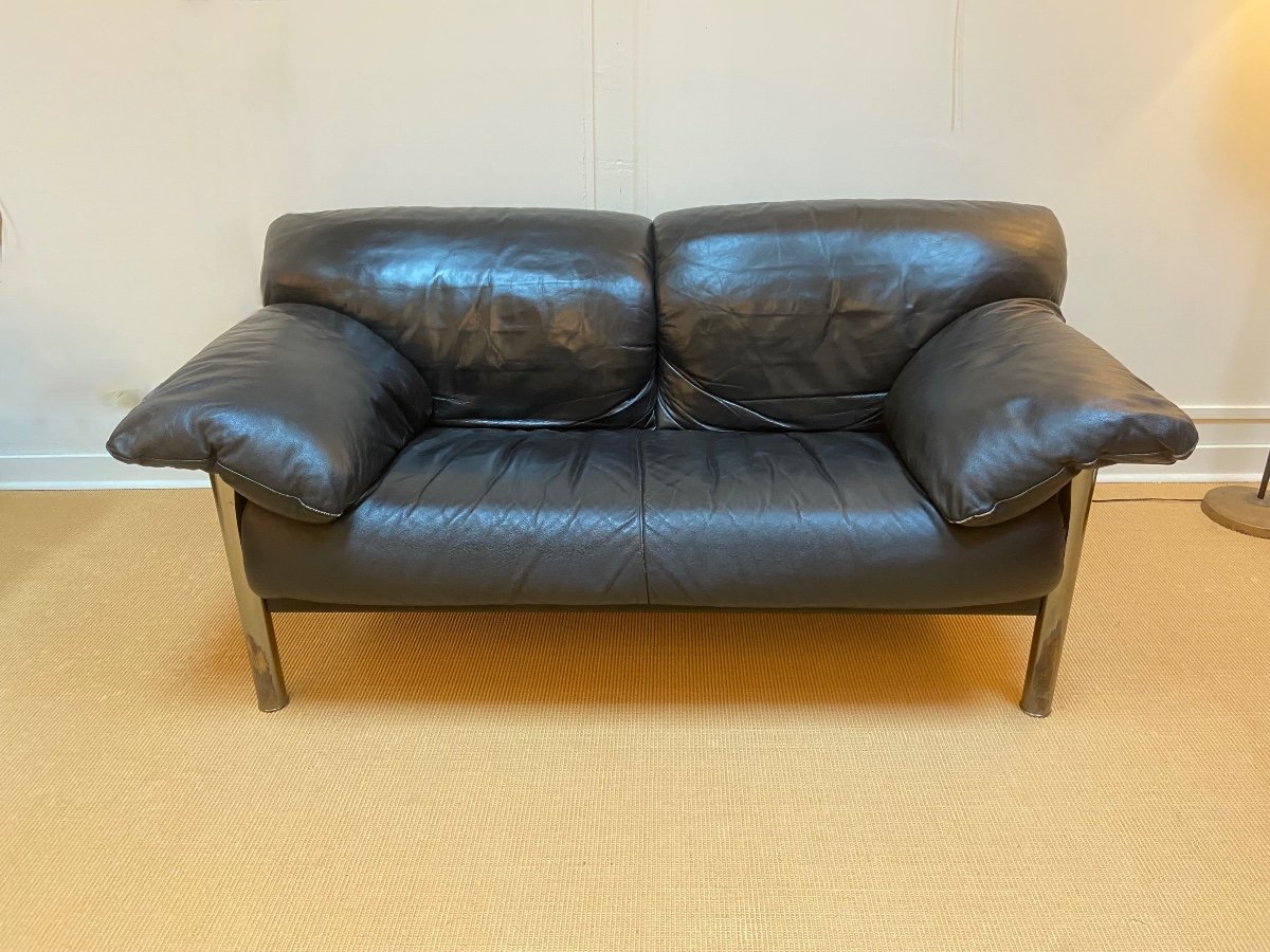 Pair Of Black Leather Sofas Produced By Poltrona Frau, Circa 1980/1990.-photo-7