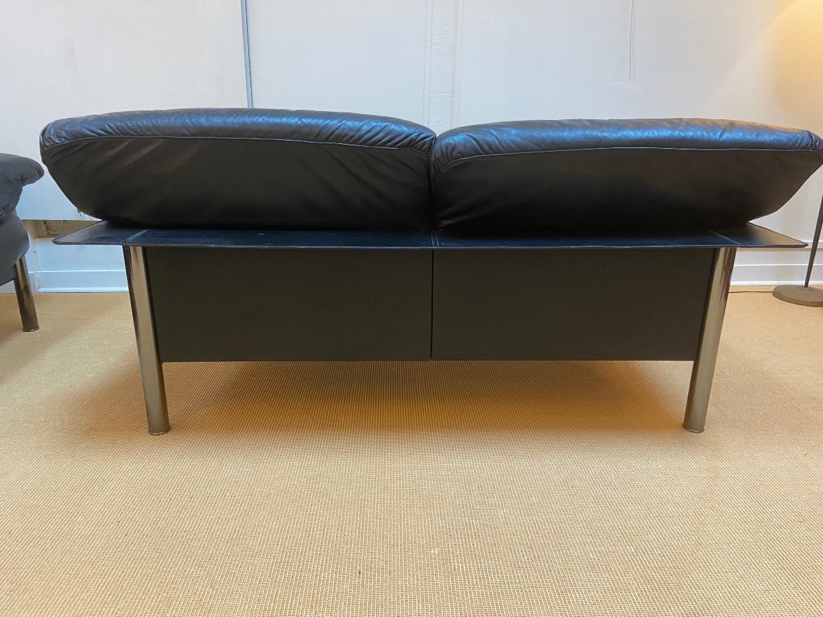 Pair Of Black Leather Sofas Produced By Poltrona Frau, Circa 1980/1990.-photo-8