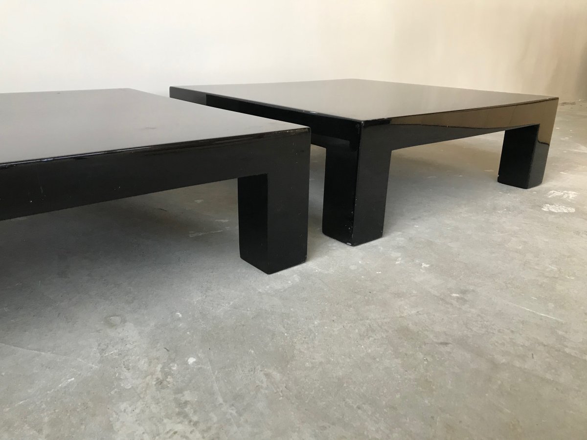 Pair Of Coffee Tables In Black Lacquered Wood, Circa 1970.-photo-3