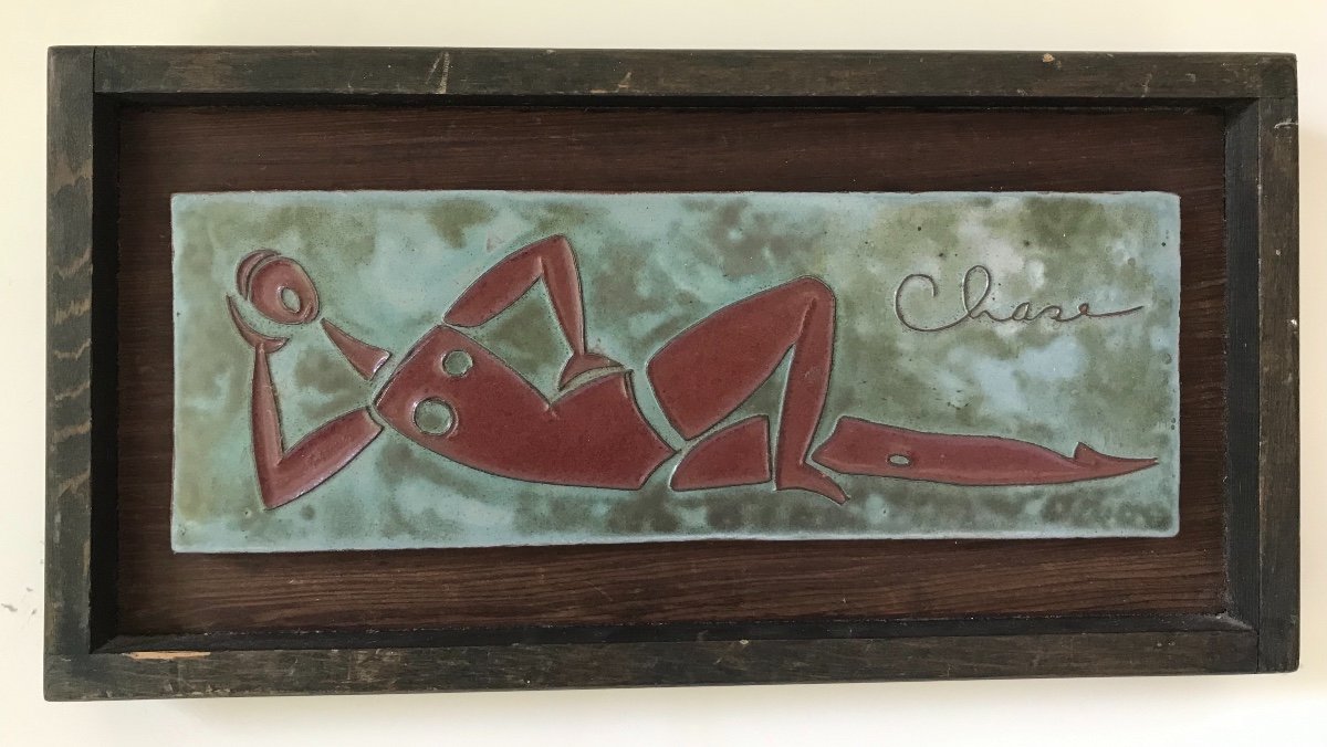 Plaque en céramique émaillée, Moore ish, par Adèle Chase (1917-2000)