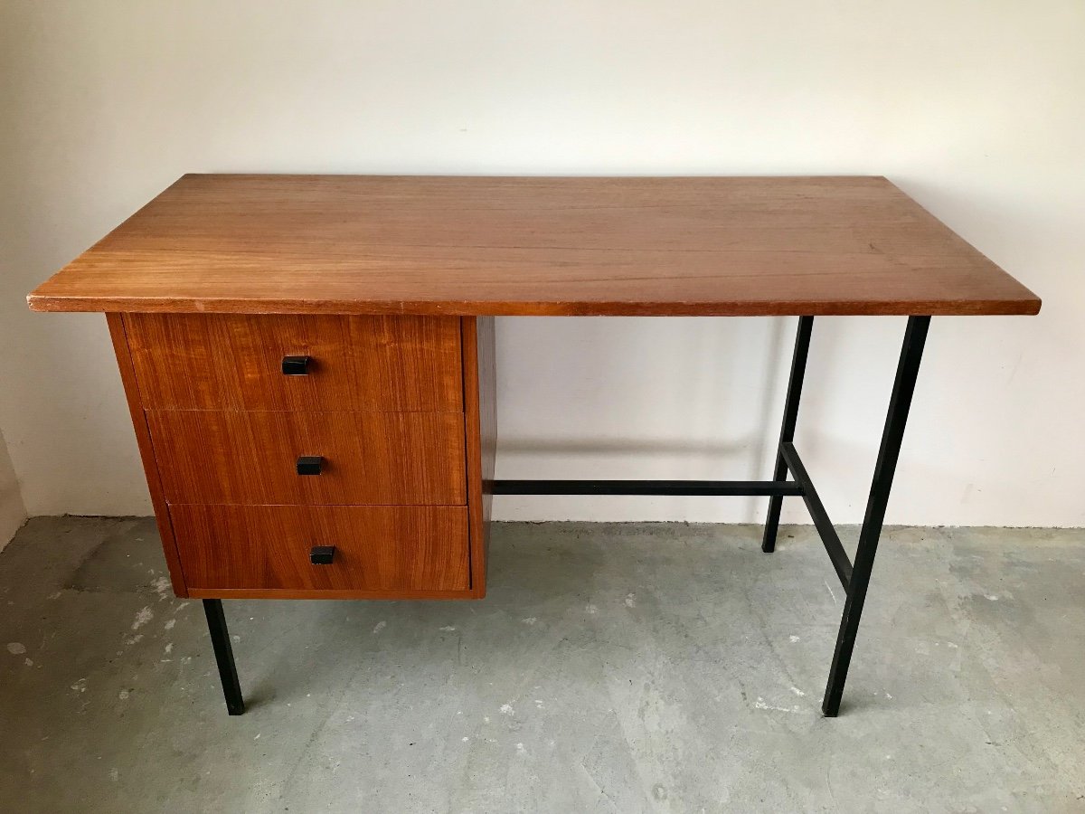 Teak Desk In The Style Of Jacques Hitier, Circa 1950.-photo-2