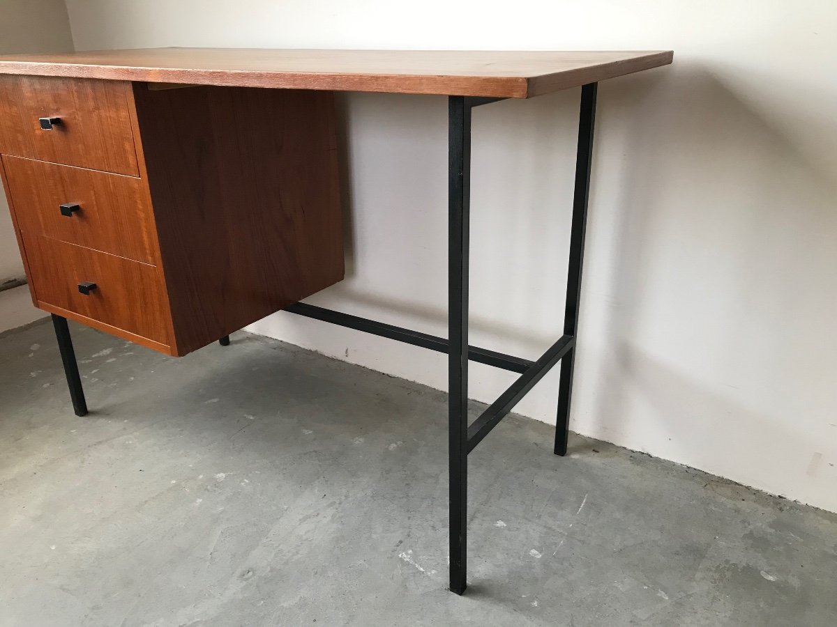 Teak Desk In The Style Of Jacques Hitier, Circa 1950.-photo-1