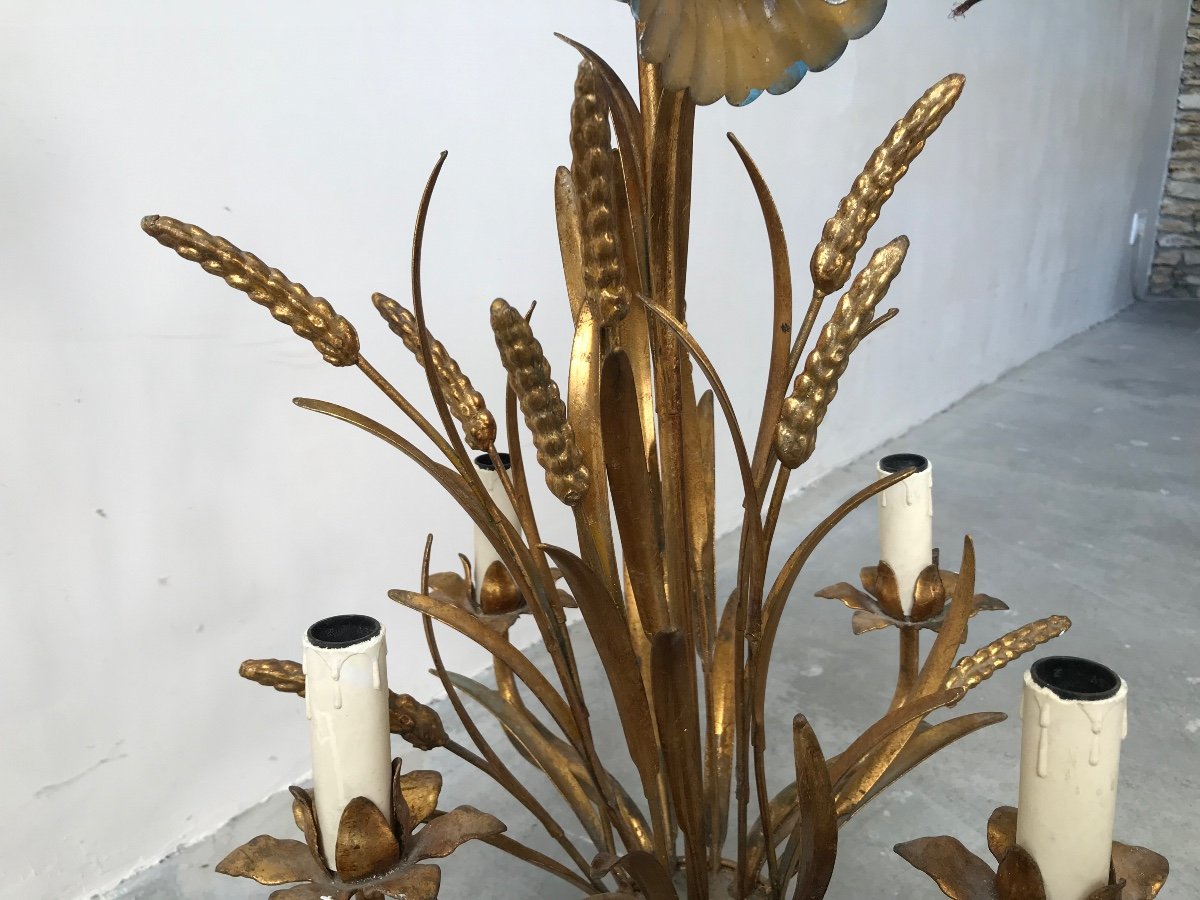 Ears Of Wheat Chandelier In Gilded Metal, Circa 1960.-photo-1