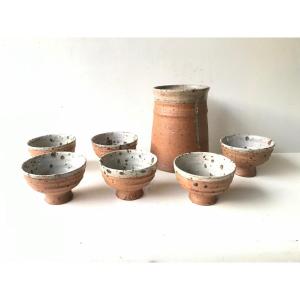 Pot Service With 6 Cups In Pyrite Stoneware By Gustave Tiffoche, La Borne.