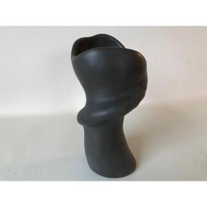 Free-form Vase In Black Ceramic By Louis Giraud In Vallauris, Circa 1960.