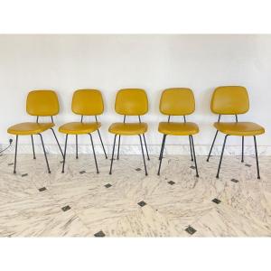 Set Of 5 Yellow Skai Chairs In The Style Of Paulin, Circa 1950.