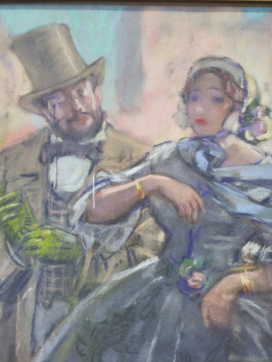 Ferdinand Fargeot (1880-1957), "elegant Couple", Pastel Around 1910.-photo-2