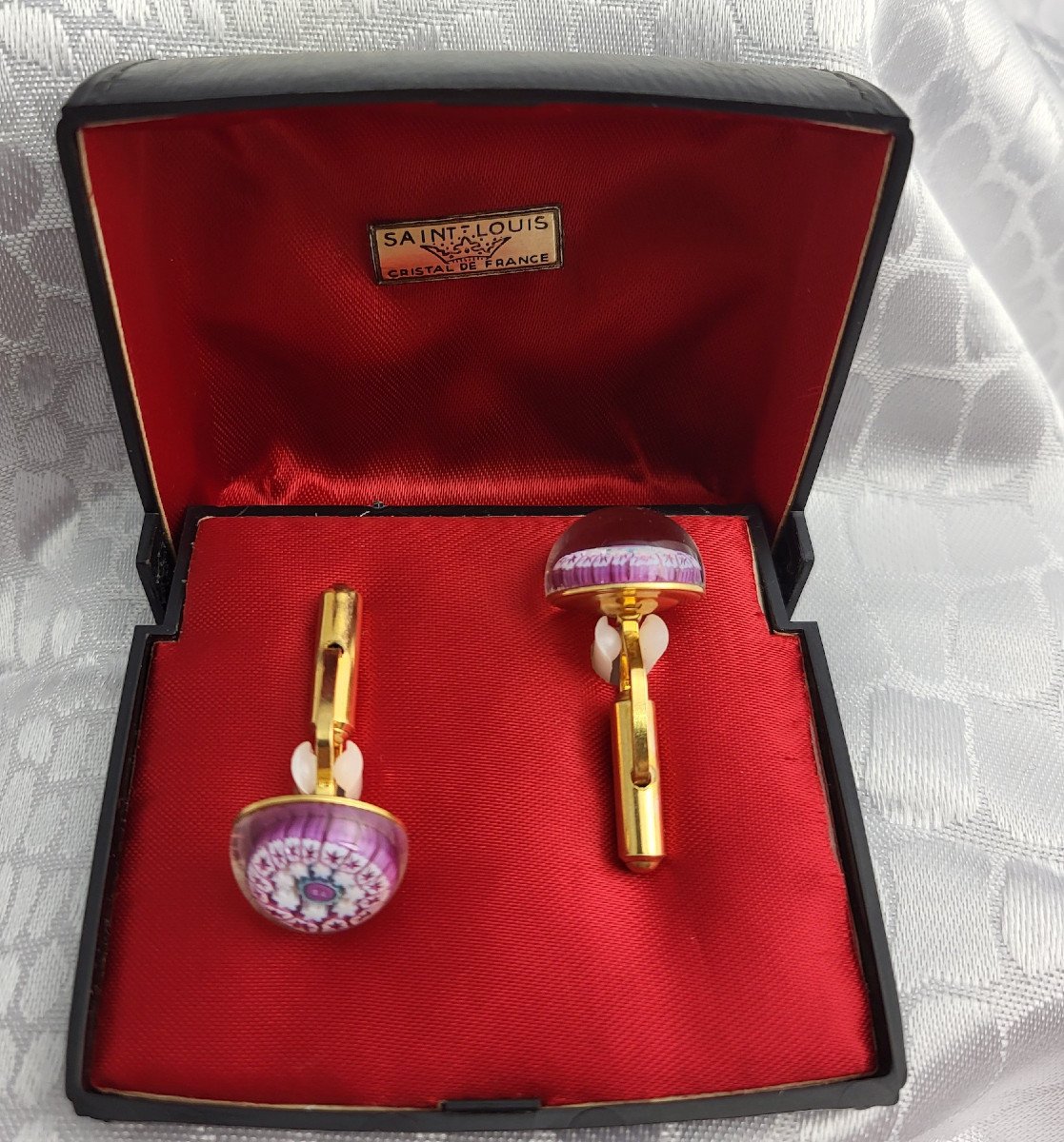 Cristallerie Saint-louis, Pair Of Cufflinks Made With “paperweights”.-photo-3