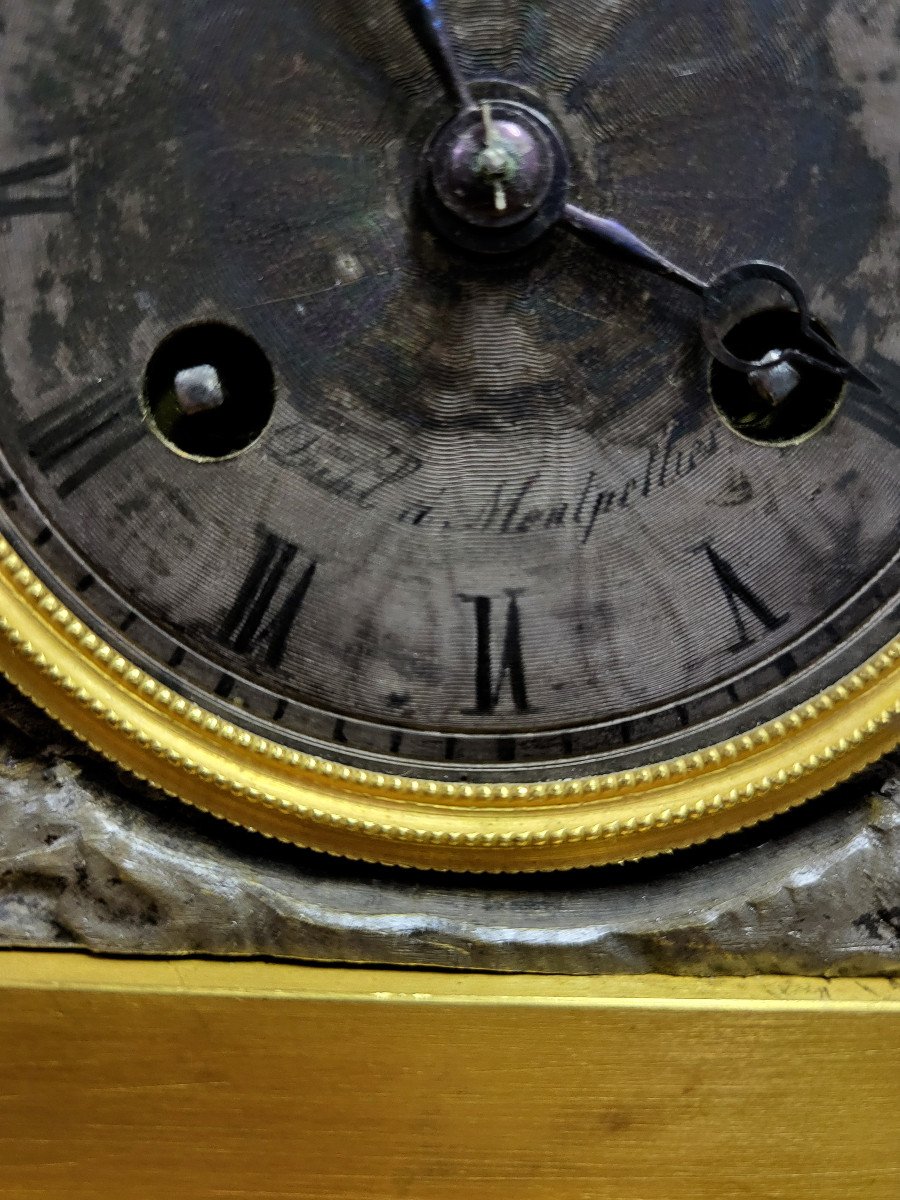 "paul & Virginie" Clock, Gilt And Patinated Bronze, Restoration / Charles X Period-photo-4