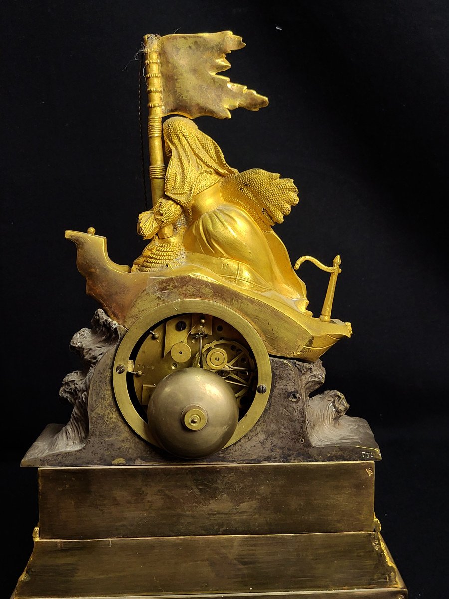 "paul & Virginie" Clock, Gilt And Patinated Bronze, Restoration / Charles X Period-photo-4