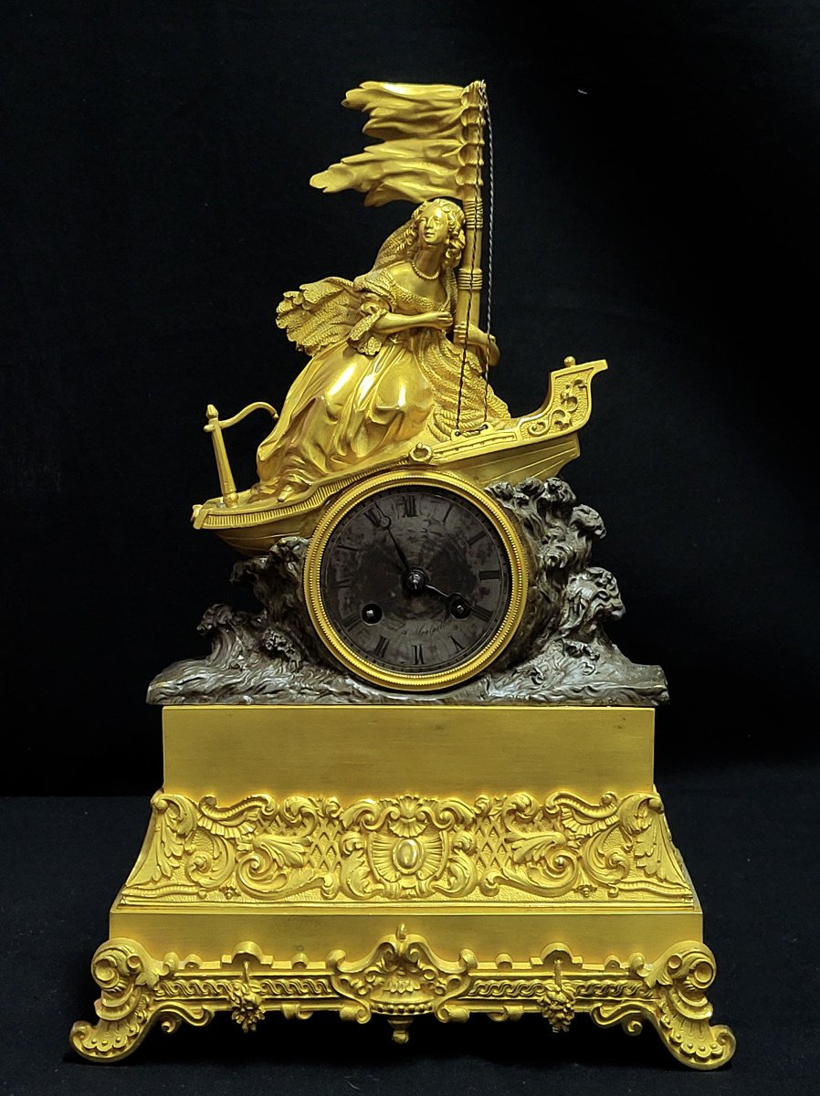 "paul & Virginie" Clock, Gilt And Patinated Bronze, Restoration / Charles X Period