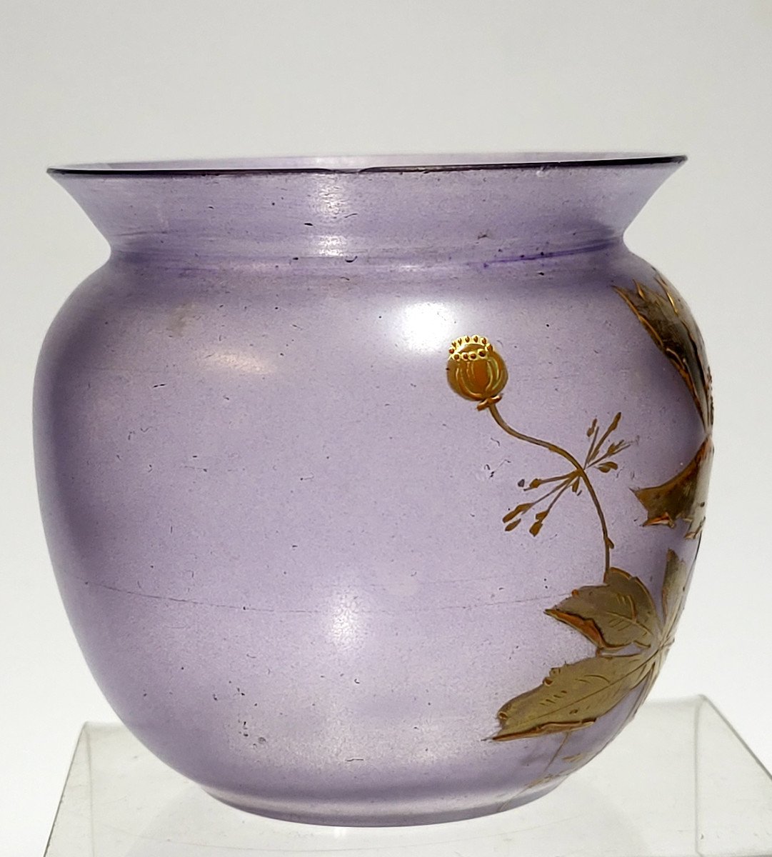 Small 1900 Vase In Parma Tinted Glass With Enameled And Gilded Poppy Decoration.-photo-2