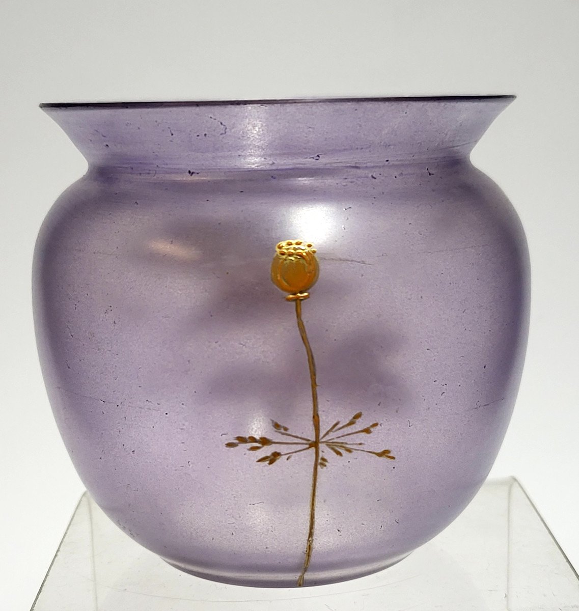 Small 1900 Vase In Parma Tinted Glass With Enameled And Gilded Poppy Decoration.-photo-3