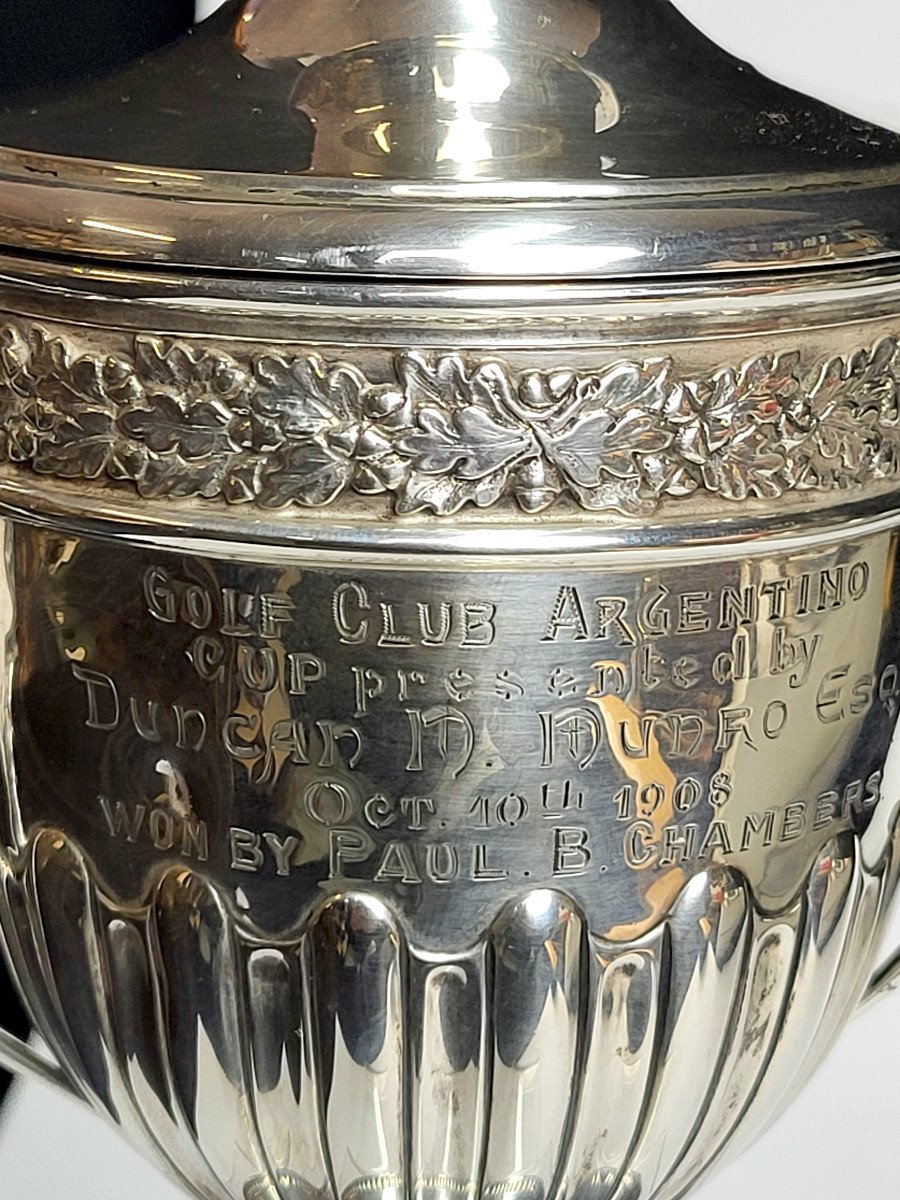 Solid Silver Covered Cup, 1908 Argentina Golf Trophy, Mo Alexander Clark.-photo-4