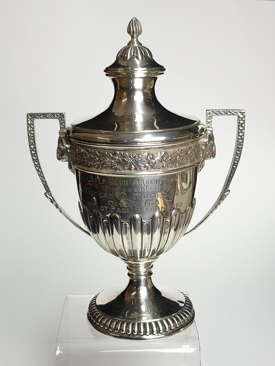 Solid Silver Covered Cup, 1908 Argentina Golf Trophy, Mo Alexander Clark.