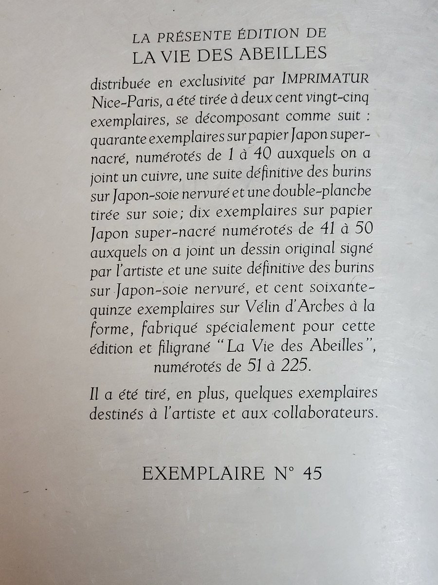 MAURICE MAETERLINCK & TAVY NOTTON, la vie des abeilles, Nice 1954, Ex. sur japon super-nacré.-photo-3