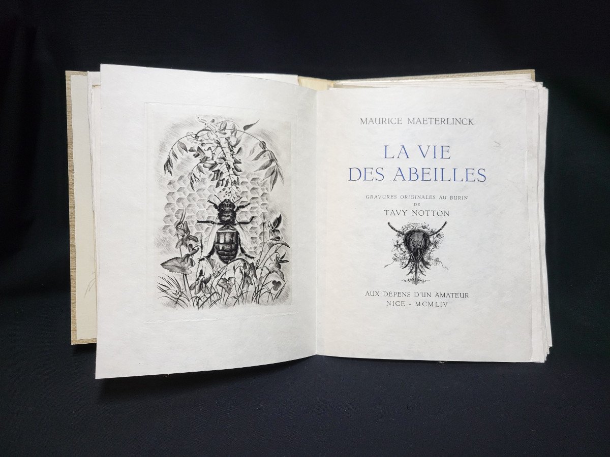 MAURICE MAETERLINCK & TAVY NOTTON, la vie des abeilles, Nice 1954, Ex. sur japon super-nacré.-photo-2