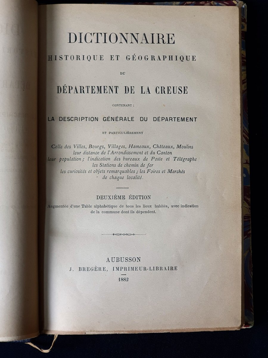 Rare "Dictionnaire de la Creuse". Aubusson, J. Bregère, 1882-photo-3