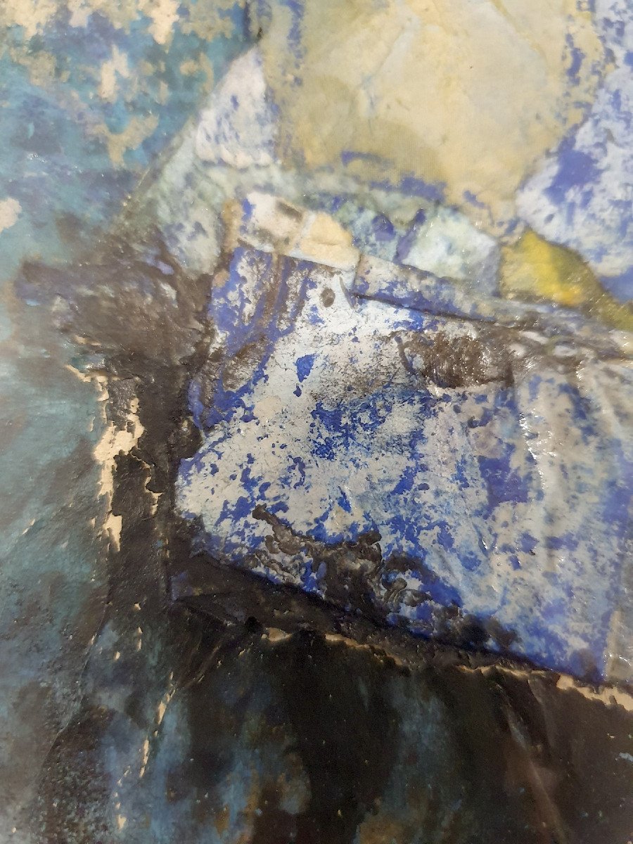Franz Beer (1929), Blue Abstract Composition, Mixed Media Signed And Dated 1959-photo-4