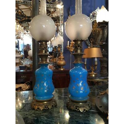 Light Pair Opaline Blue Napoleon III