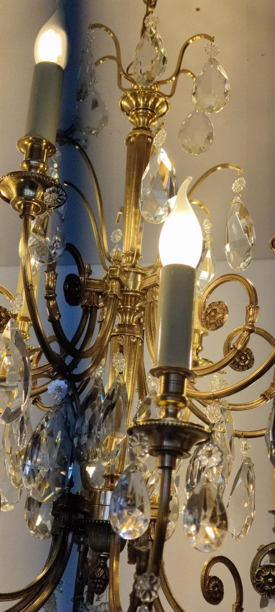 Exceptional Large Crystal And Bronze Chandelier 12 Arms Of Light-photo-3