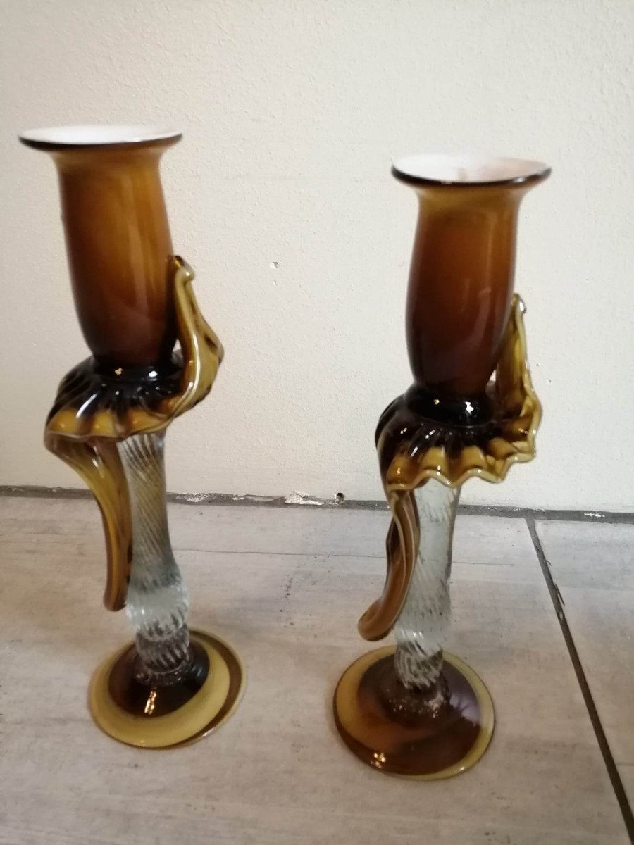 Pair Of Murano Candlesticks-photo-2