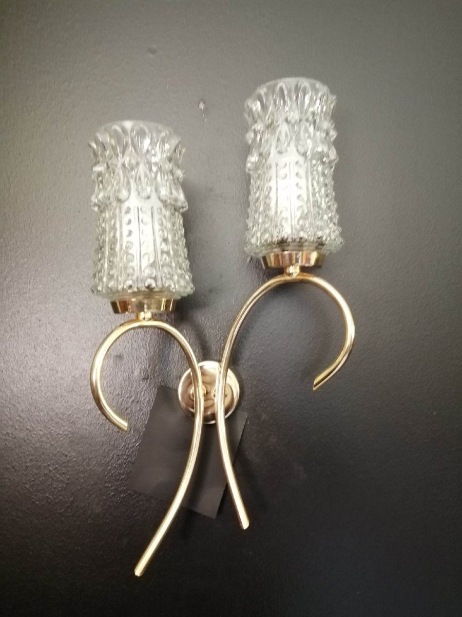 Pair Of 1950s Sconces In Golden Metal-photo-4