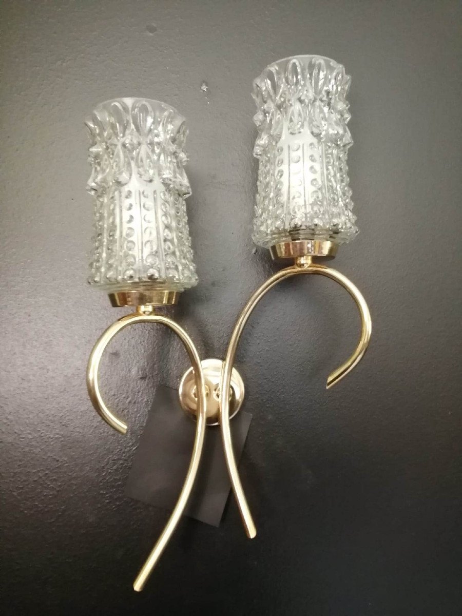 Pair Of 1950s Sconces In Golden Metal-photo-4