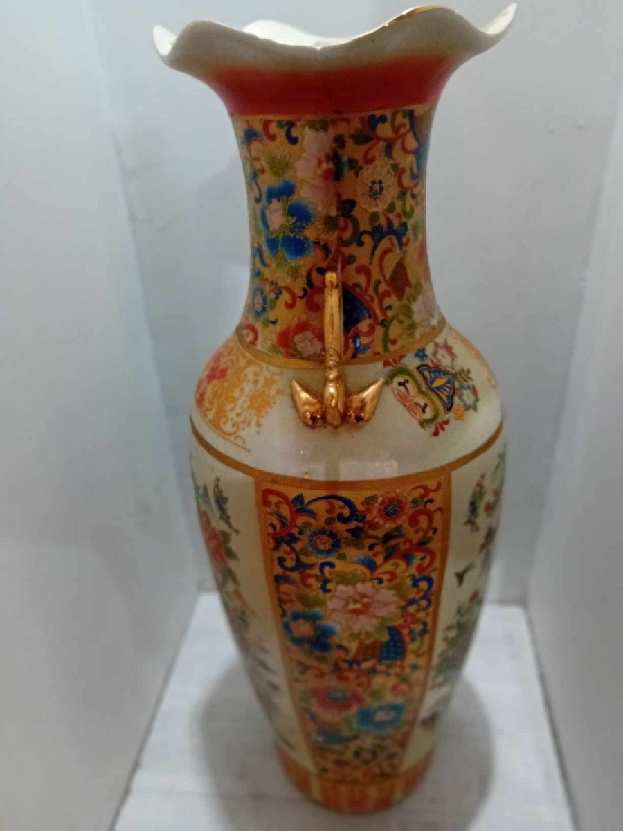 Grand Vase En Porcelaine Satsuma à Décor Chinois Tung Chi-photo-4