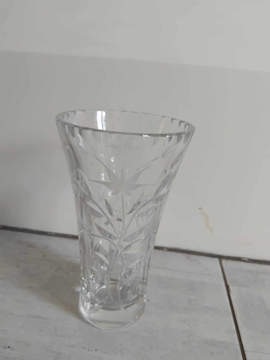 Cut Crystal Vase With Flower Decor-photo-2