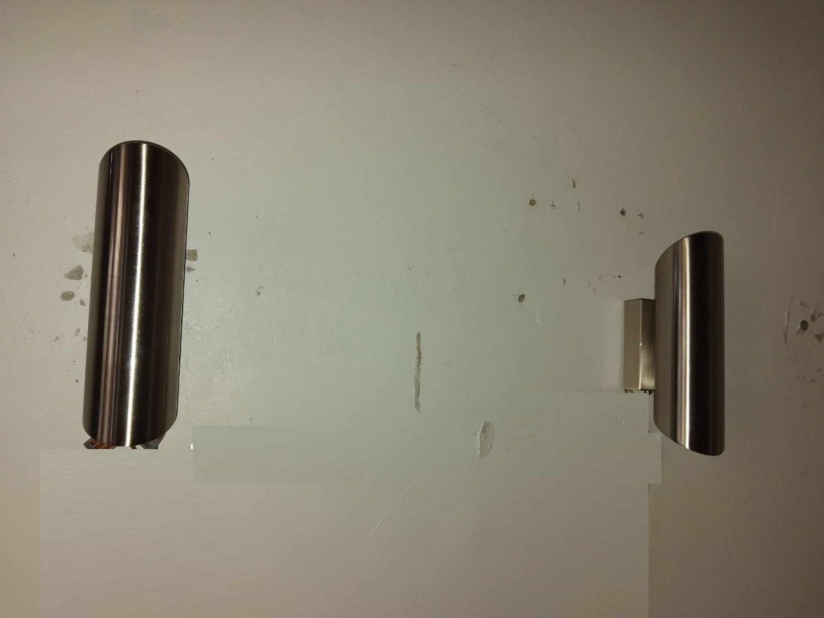 Pair Of 70s/80s Stainless Steel Tube Wall Lights-photo-2