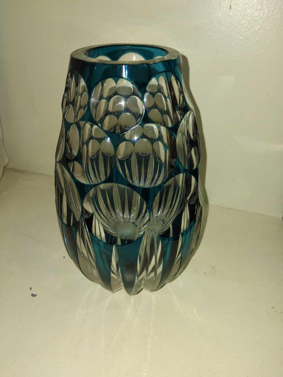 Vase En Cristal St Lambert Bleu Modèle Adp36 De 1925-photo-2